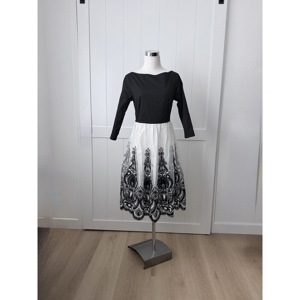 Bateau Neck Embroidered Tulle Fit Flare Dress Sz M Sucrefas Dark Academia Gothic